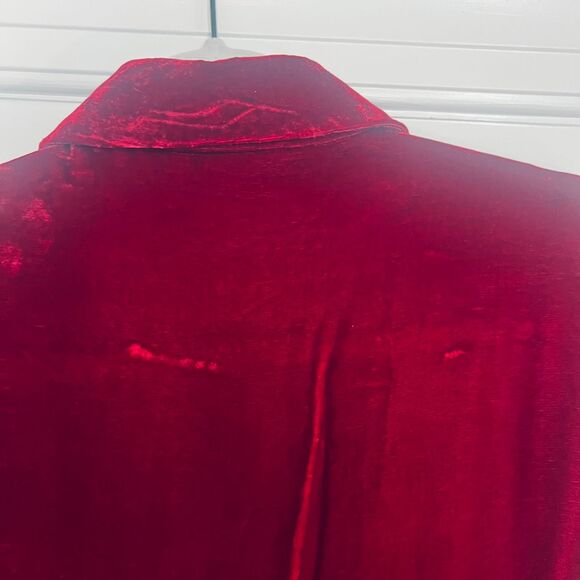 VTG Kenar Studio Crushed Velvet Button Down Up Blouse Sz 14 Silk Holiday Red - Picture 6 of 12